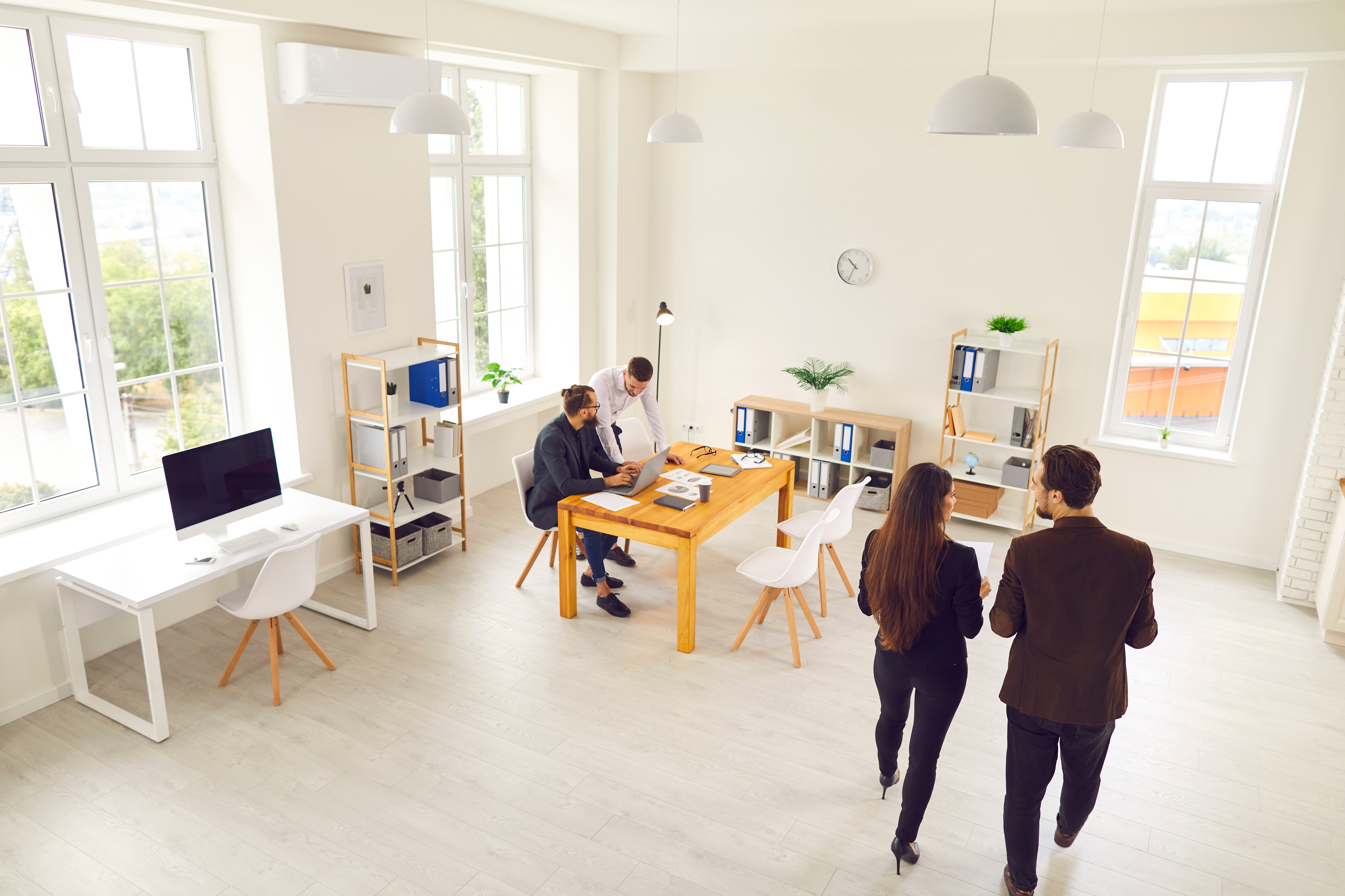 Top View of Various Business Colleagues Working in a Modern Office or Coworking Space.